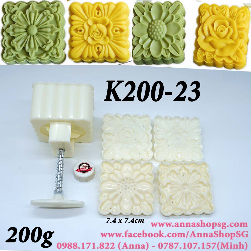 K200-23 KHUÔN TRUNG THU 200g VUÔNG 4 MẶT HOA