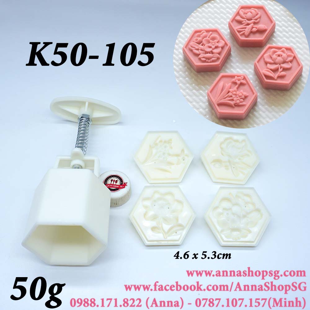 K50-105 KHUÔN TRUNG THU 50G 4 MẶT LỤC GIÁC