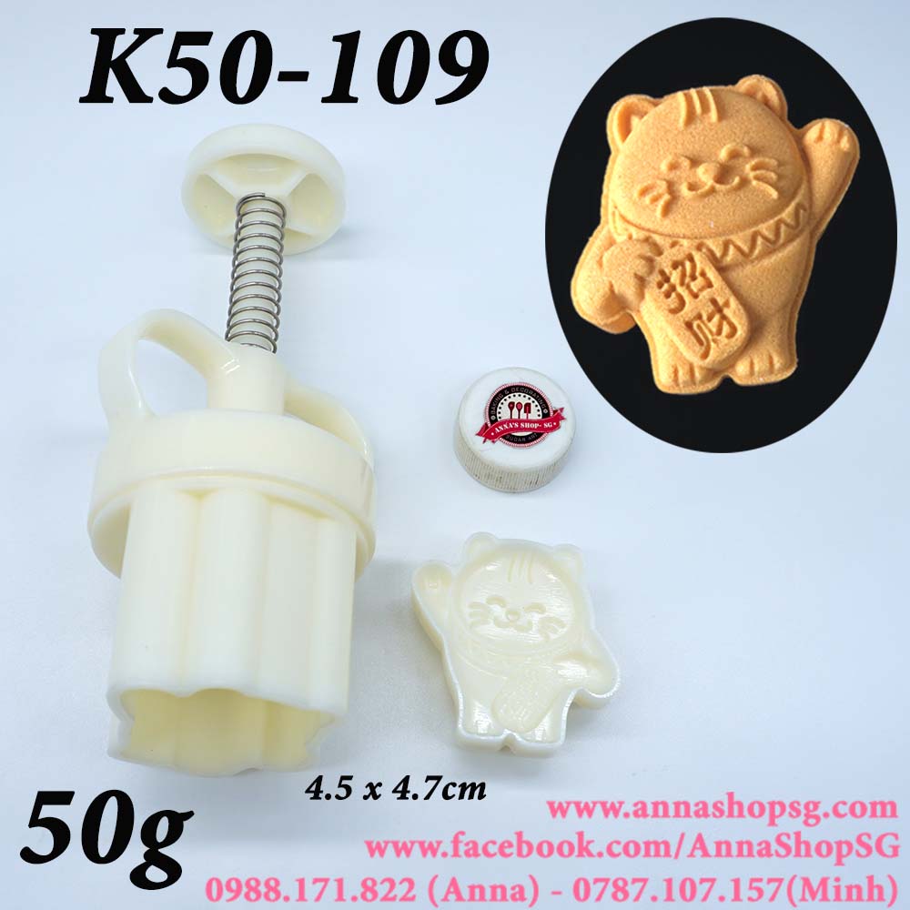 K50-109 KHUÔN TRUNG THU 50g MÈO THÀI TÀI VẨY TAY
