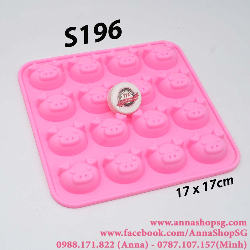 KHUÔN SILICON 16 MẶT HEO S196