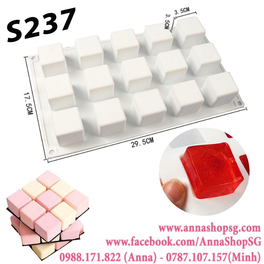 S237 KHUÔN SILICON 15 Ô VUÔNG 3.5cm