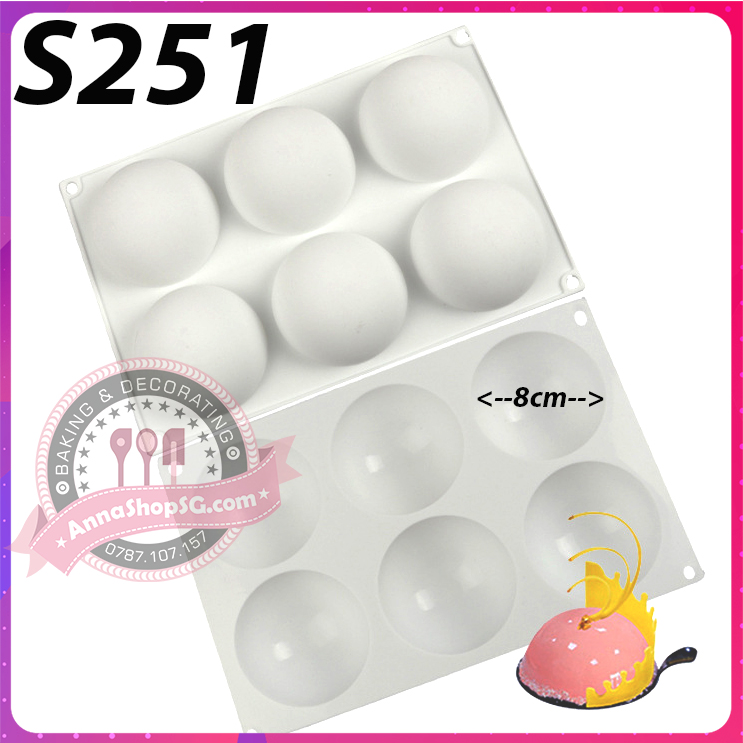 S251 KHUÔN SILICON 6 BÁN CẦU 8cm