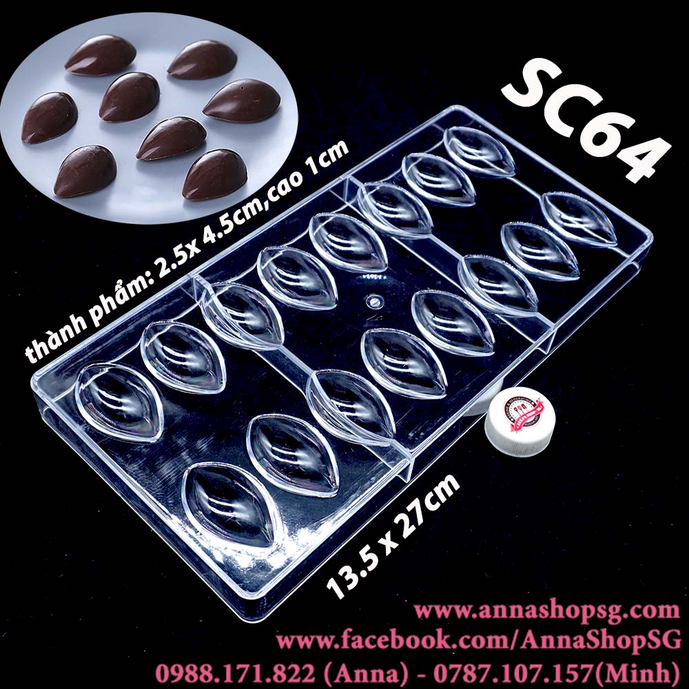 SC64 KHUÔN SÔCÔLA NHỰA CỨNG 16 GIỌT NƯỚC