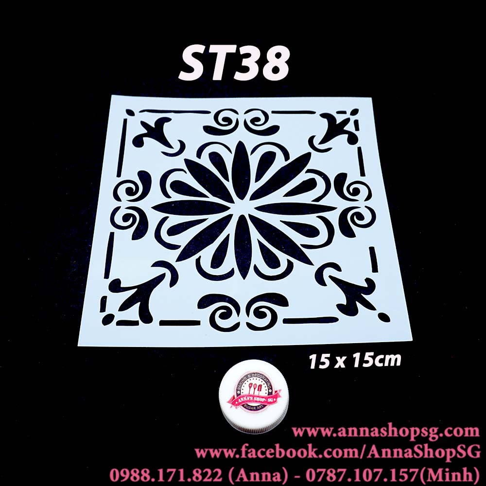 ST38 MIẾNG TẠO HOA VĂN TRANG TRÍ 15cm VUÔNG MẪU 2 (STENCIL ...