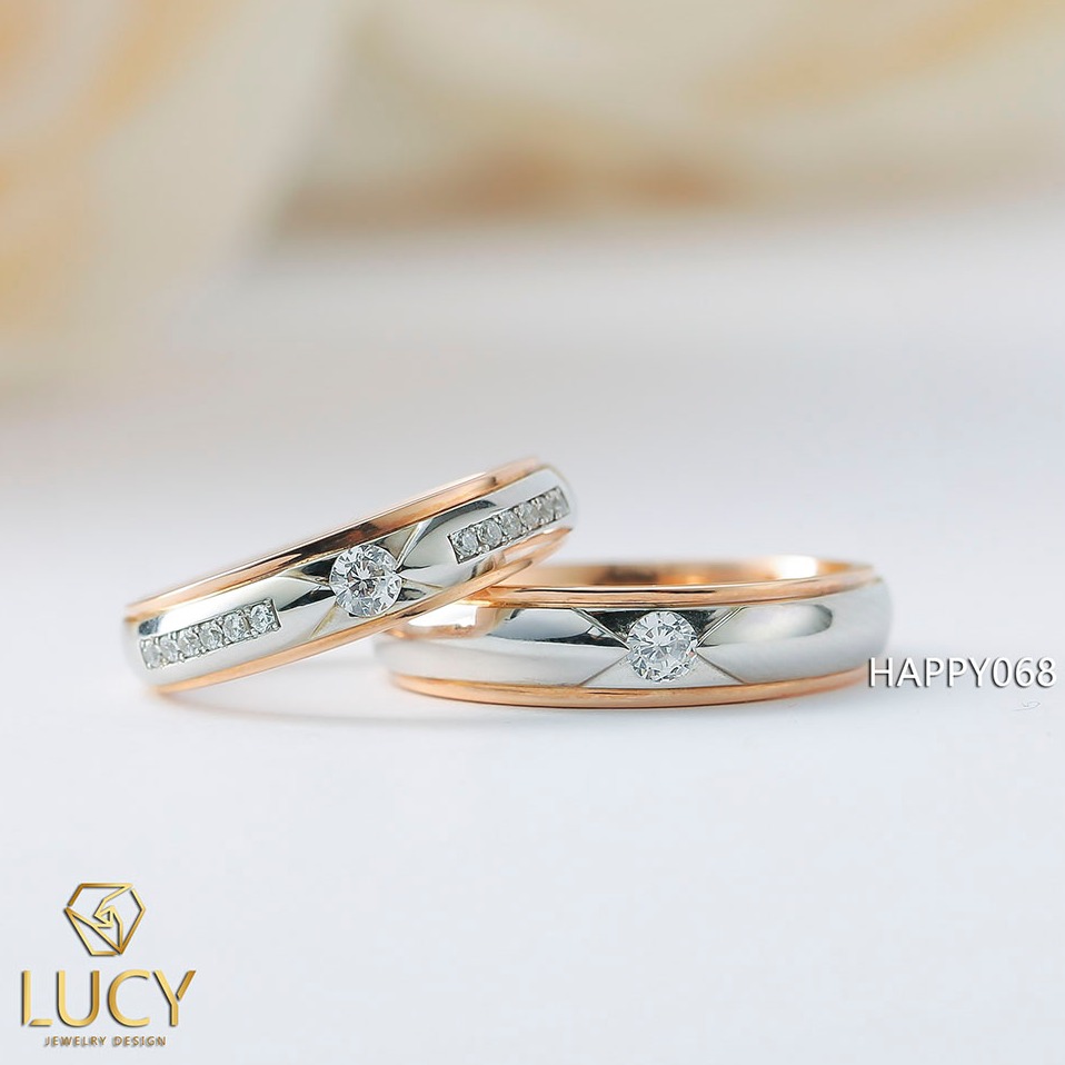 HAPPY068 Nhẫn cưới thiết kế vàng ghép 2 màu - Lucy Jewelry - Nhẫn ...
