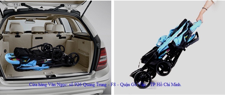 Xe đẩy đôi trẻ em Seebaby khi gấp gọn