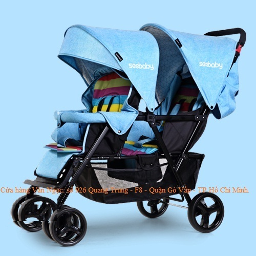 Xe đẩy đôi trẻ em Seebaby T33 màu xanh