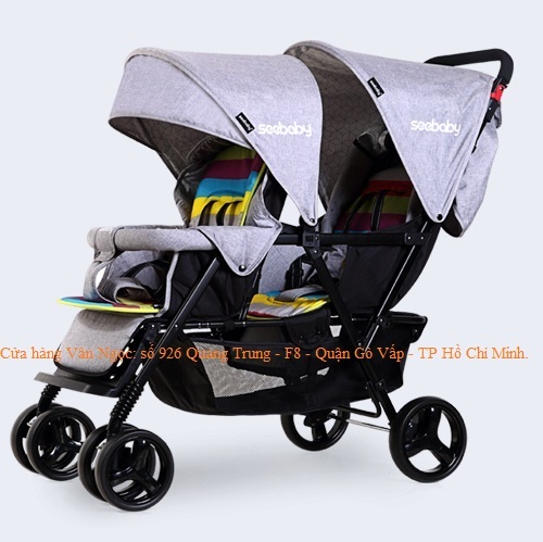 Xe đẩy đôi trẻ em Seebaby T33 màu xám