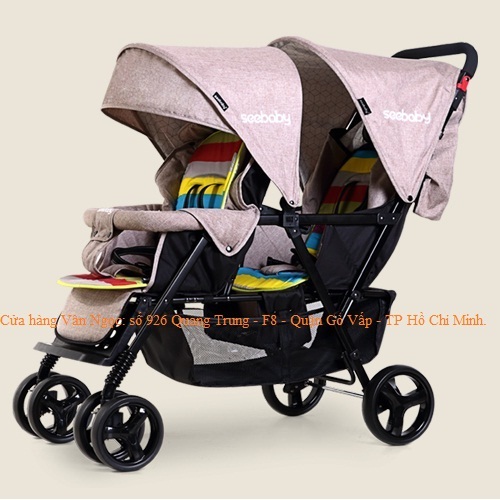 Xe đẩy đôi trẻ em Seebaby T33 màu nâu