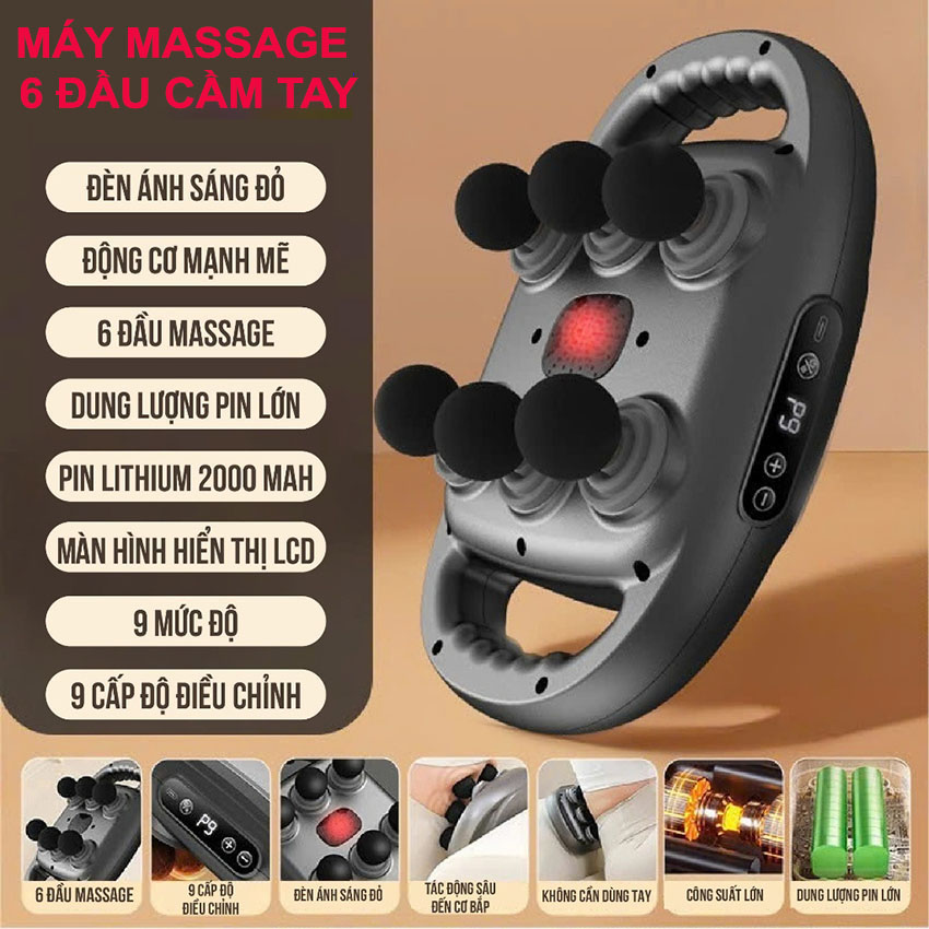 Máy massage cầm tay 6 đầu rung, máy massage toàn thân 9 chế độ mát xa Máy massage cầm tay 6 đầu rung, máy massage toàn thân 9 chế độ mát xa