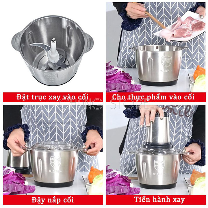 Máy xay thịt cá gia đình cối inox 4 lưỡi giá rẻ uy tín tại Hà Nội 