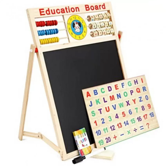 Bảng gỗ giáo dục 2 mặt nam châm kèm bộ chữ và số cho bé