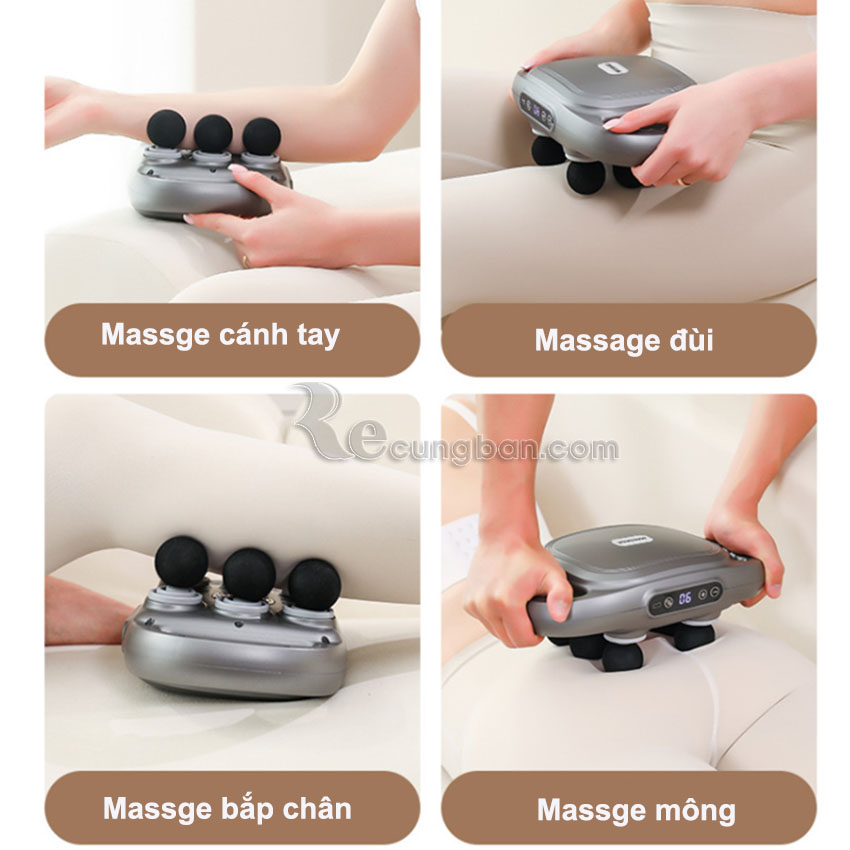 Máy massage cầm tay 6 đầu rung, máy massage toàn thân 9 chế độ  mát xa 
