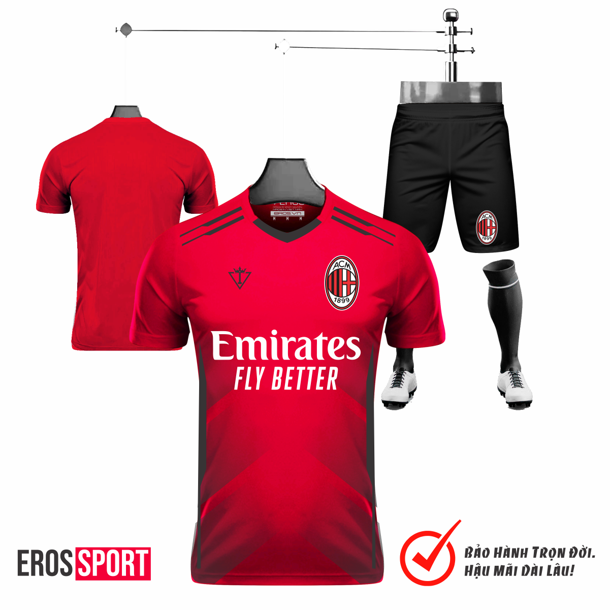 QUẦN ÁO BÓNG ĐÁ AC MILLAN ĐỎ - WIN8