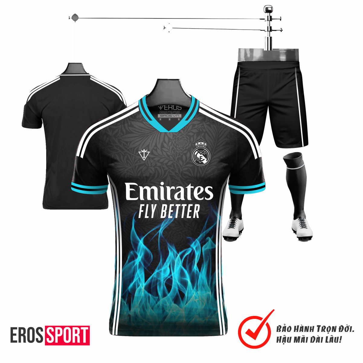 BỘ QUẦN ÁO BÓNG ĐÁ REAL MADRID TL01-ĐEN