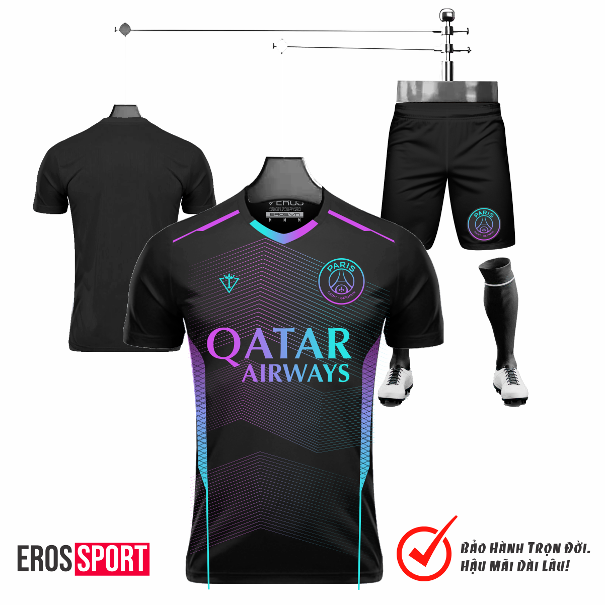 QUẦN ÁO BÓNG ĐÁ PARIS SAINT-GERMAIN ĐEN - WIN8