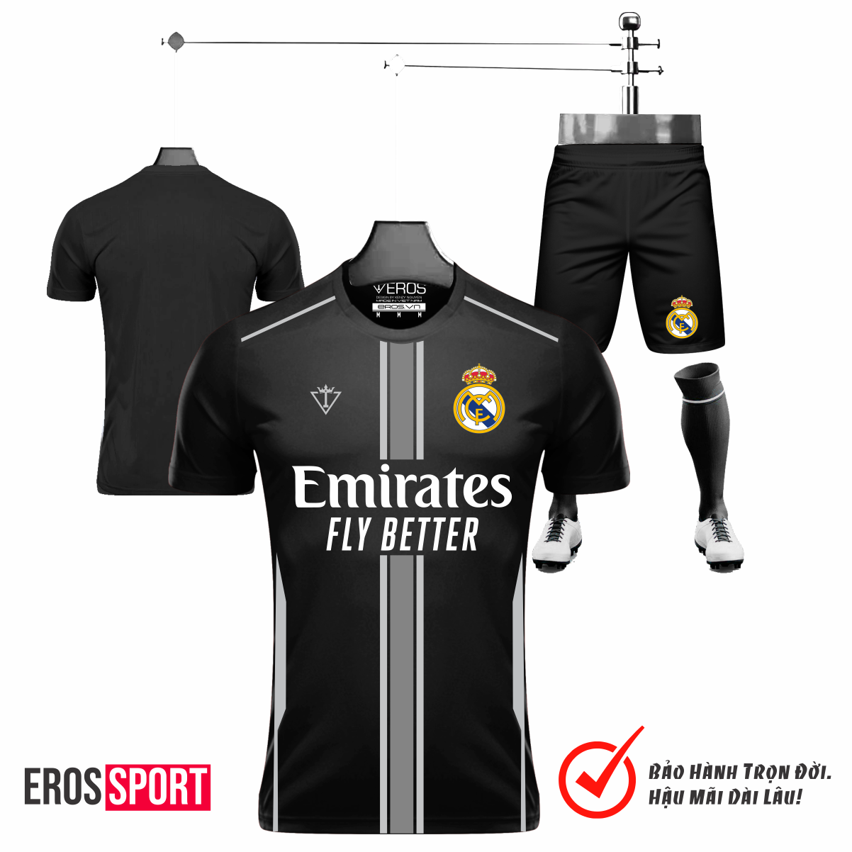 QUẦN ÁO BÓNG ĐÁ REAL MARID ĐEN - WIN8