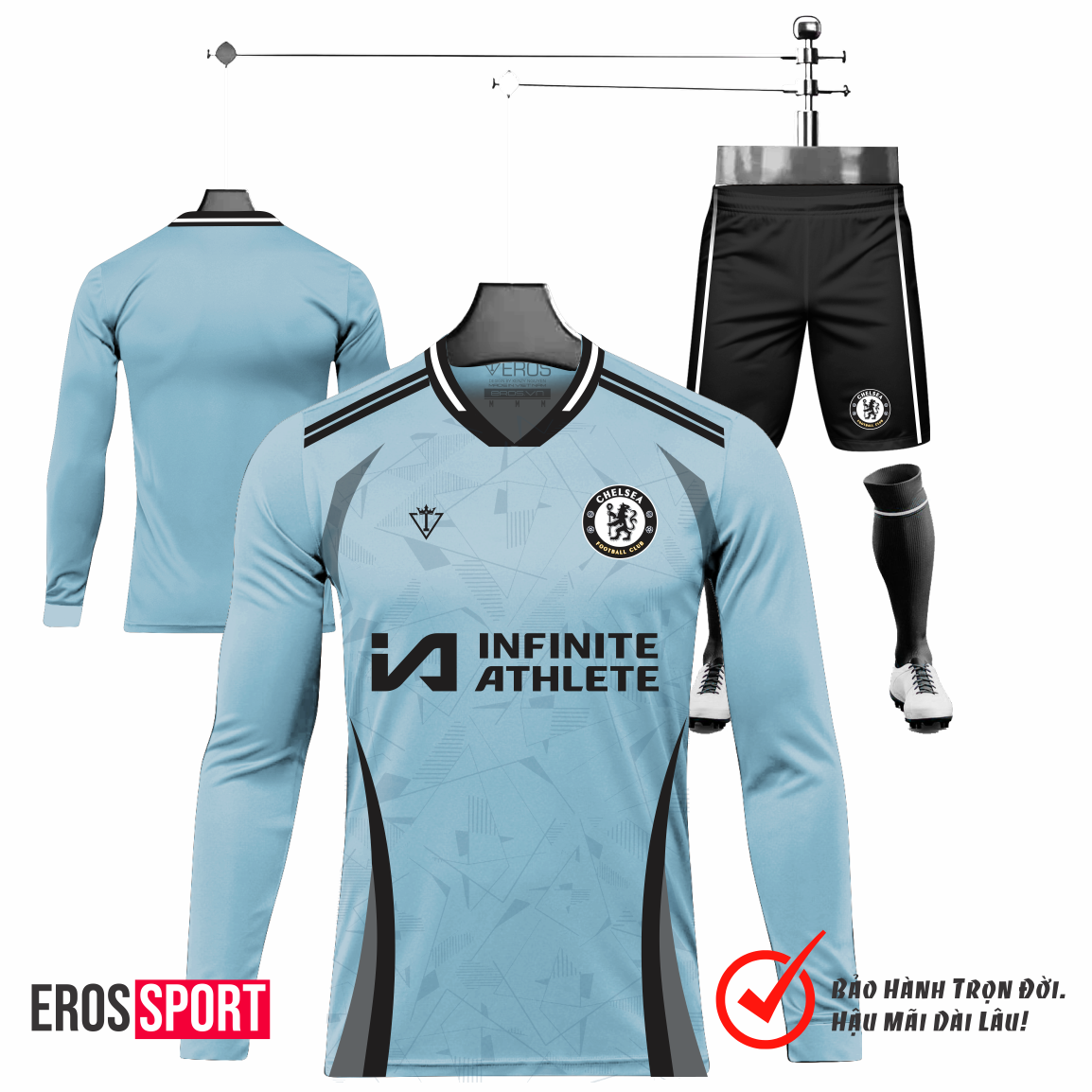 QUẦN ÁO BÓNG ĐÁ ( TAY DÀI ) CHELSEA XANH DA - D5
