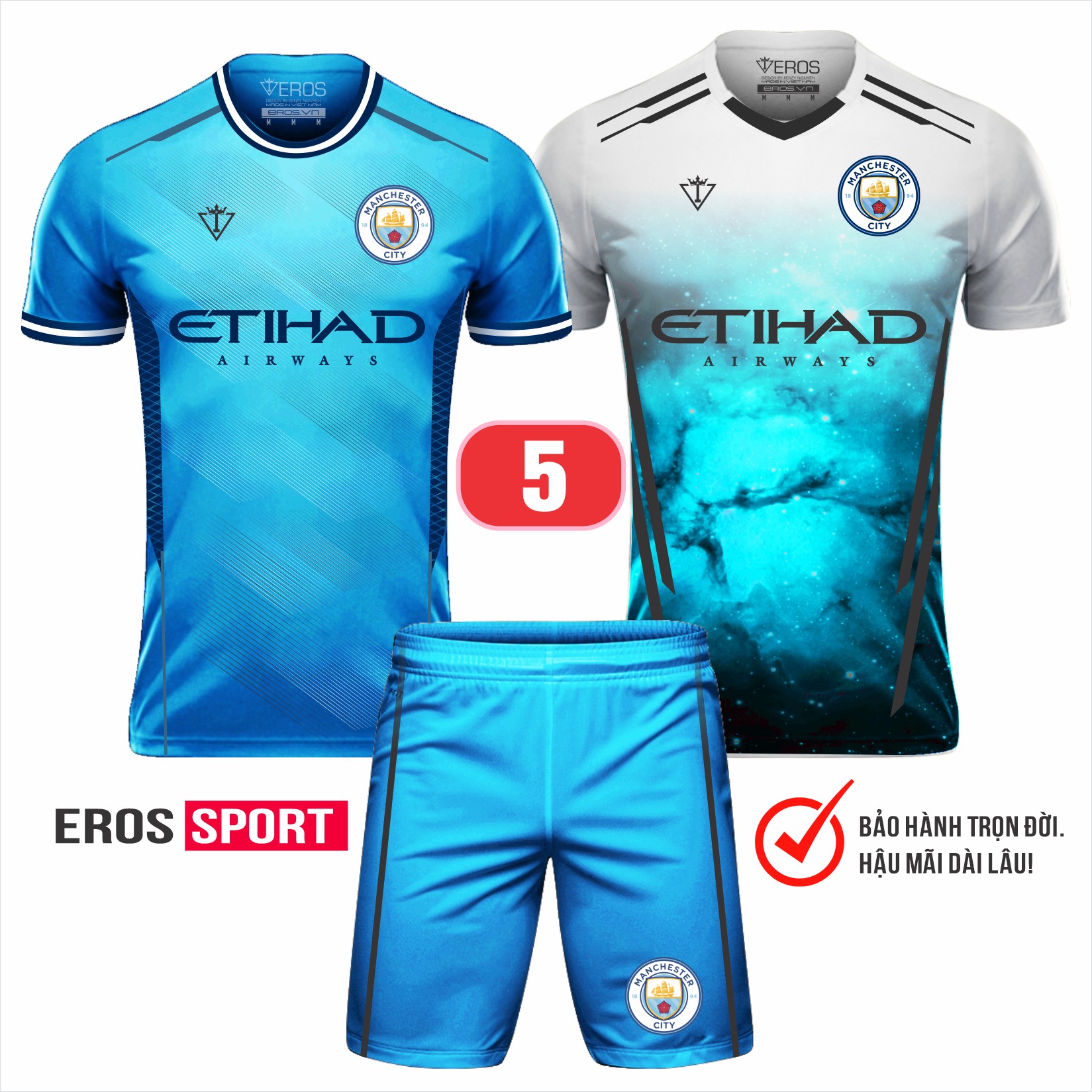 COMBO Quần áo bóng đá MANCHESTER CITY T17 Xanh da - Trắng_ MÃ 5