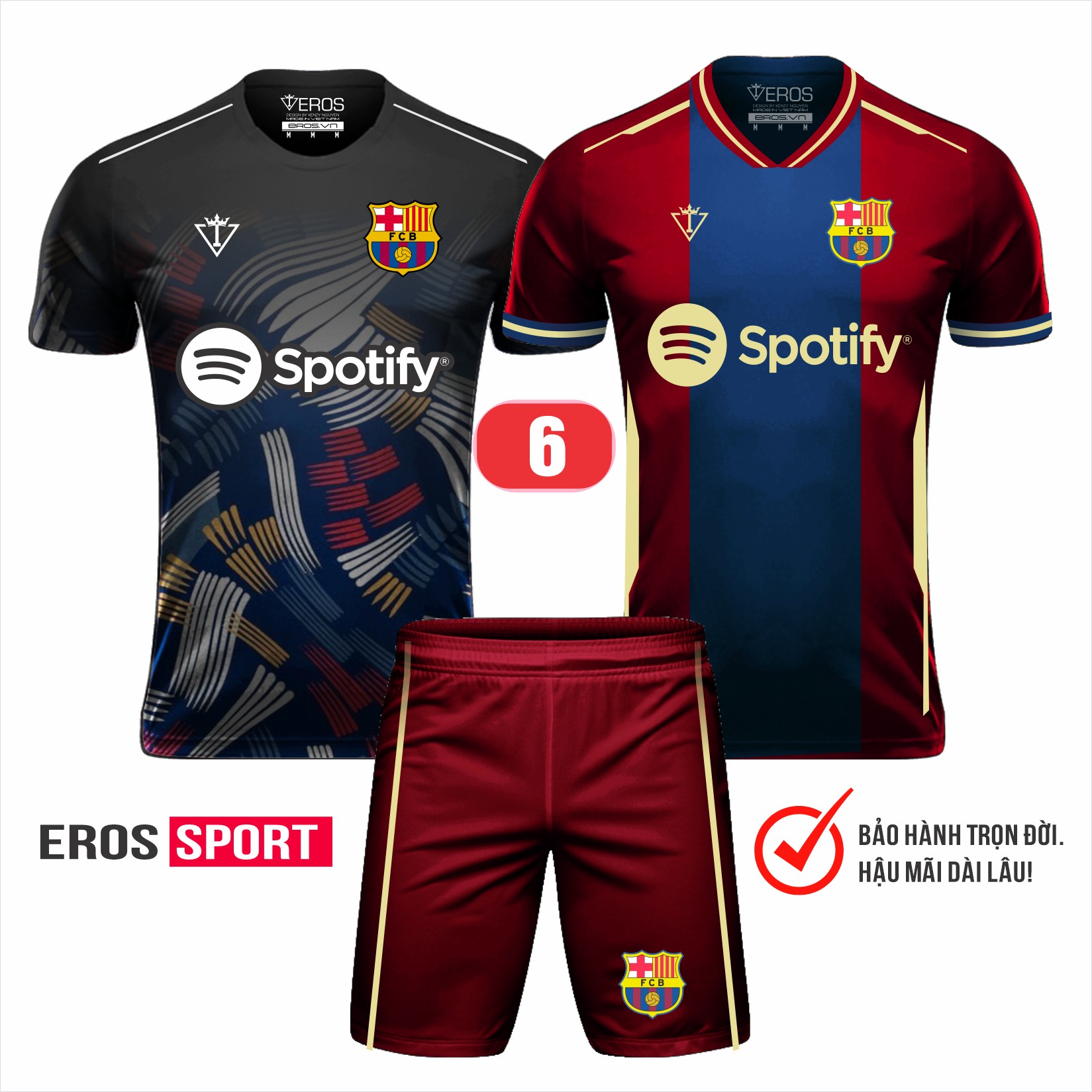 COMBO Quần áo bóng đá BARCELONA T17 Đen - Đỏ đô_ MÃ 6