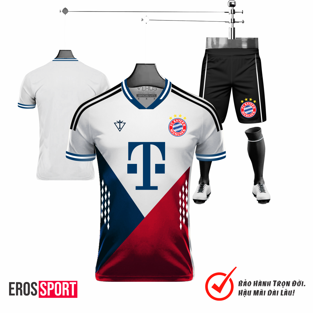 BỘ QUẦN ÁO BÓNG ĐÁ BAYERN MUCHEN TL01-TRẮNG