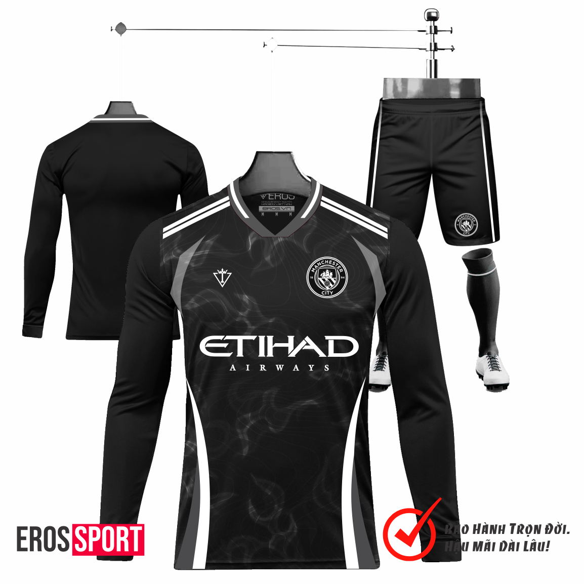 QUẦN ÁO BÓNG ĐÁ ( TAY DÀI ) MANCITY ĐEN - D5