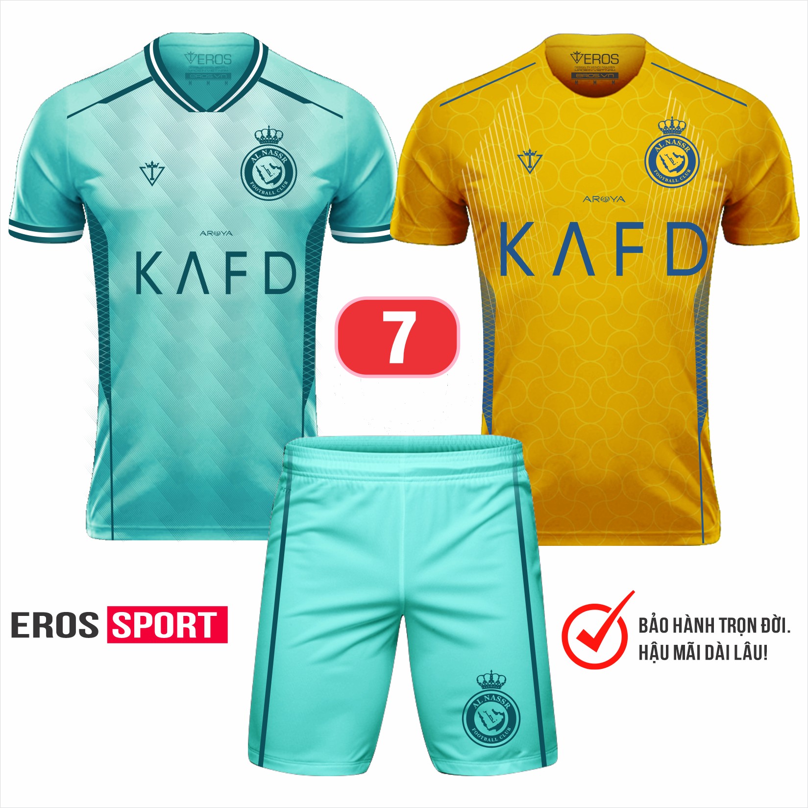 COMBO Quần áo bóng đá ALNASSR T17 Xanh ngọc - Vàng_ MÃ 7