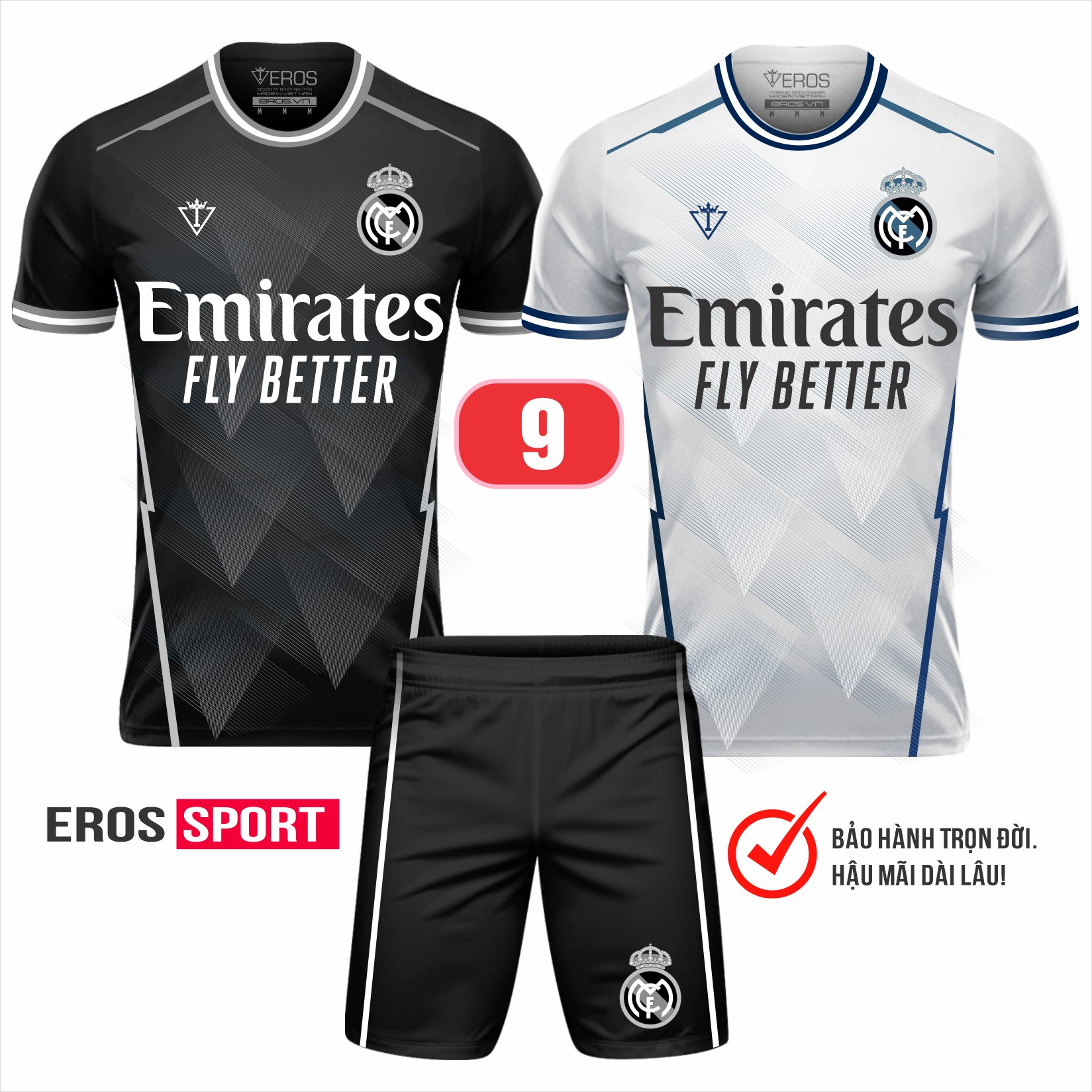 COMBO Quần áo bóng đá REAL MADRID T17 Đen - Trắng_ MÃ 9