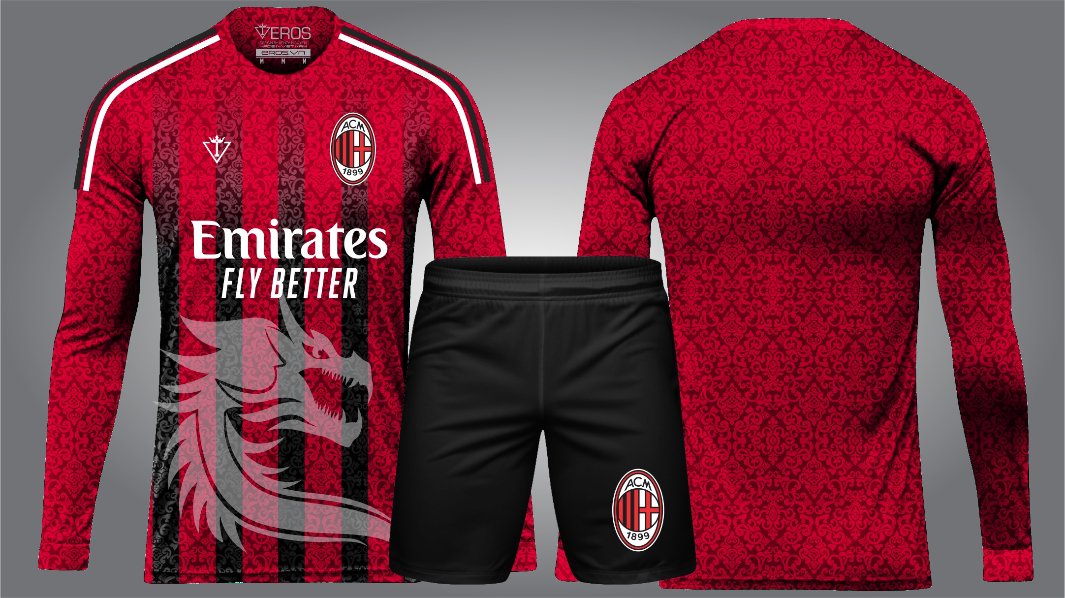 QUẦN ÁO BÓNG ĐÁ ( TAY DÀI ) AC MILAN ĐỎ - D4