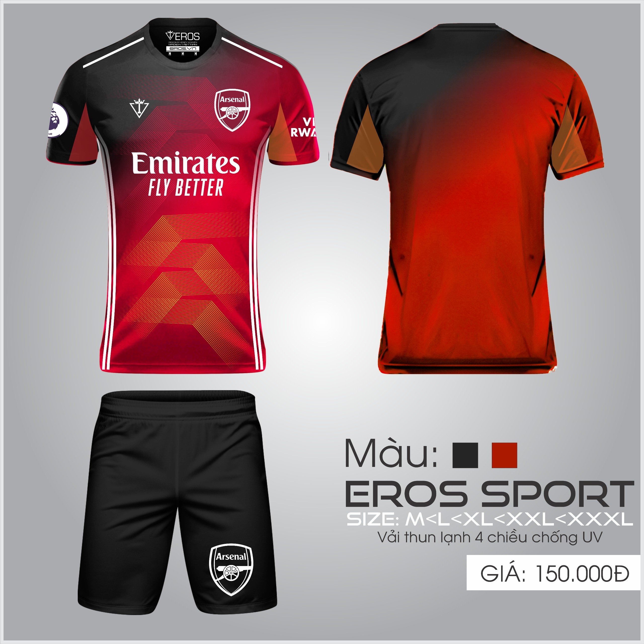 QUẦN ÁO BÓNG ĐÁ ARSENAL ĐỎ ĐEN - T16