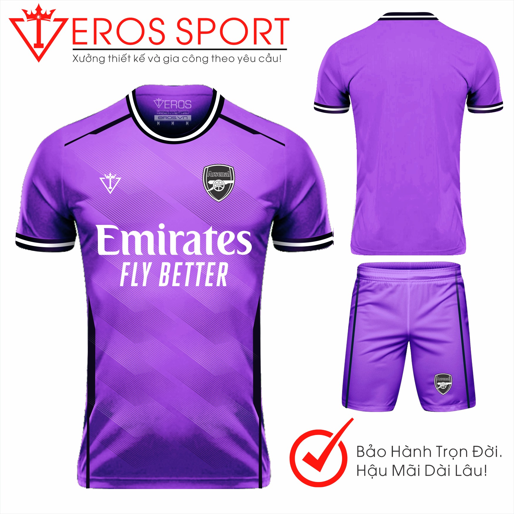 QUẦN ÁO BÓNG ĐÁ ARSENAL TÍM - T17