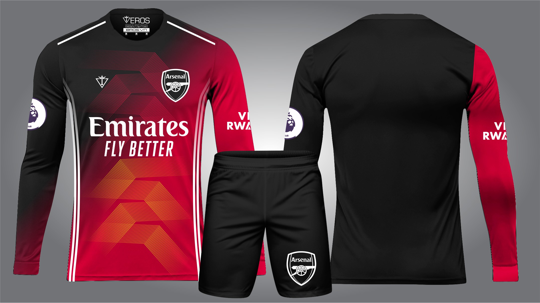 QUẦN ÁO BÓNG ĐÁ ( TAY DÀI ) ARSENAL ĐỎ ĐEN - D4
