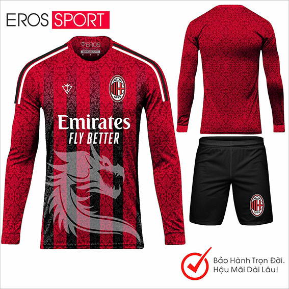 QUẦN ÁO BÓNG ĐÁ ( TAY DÀI ) AC MILAN ĐỎ - D4