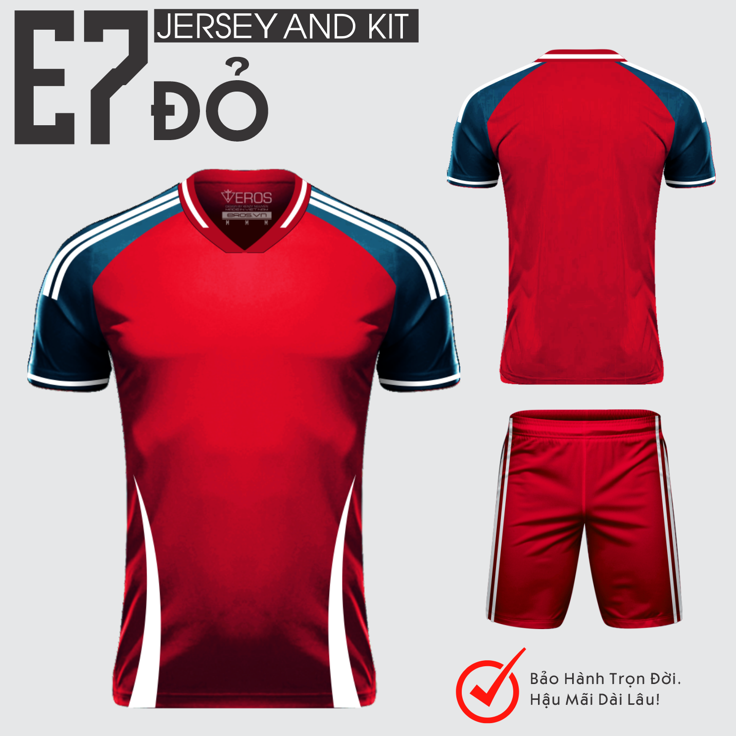 QUẦN ÁO BÓNG ĐÁ KHÔNG LOGO E7 - ĐỎ