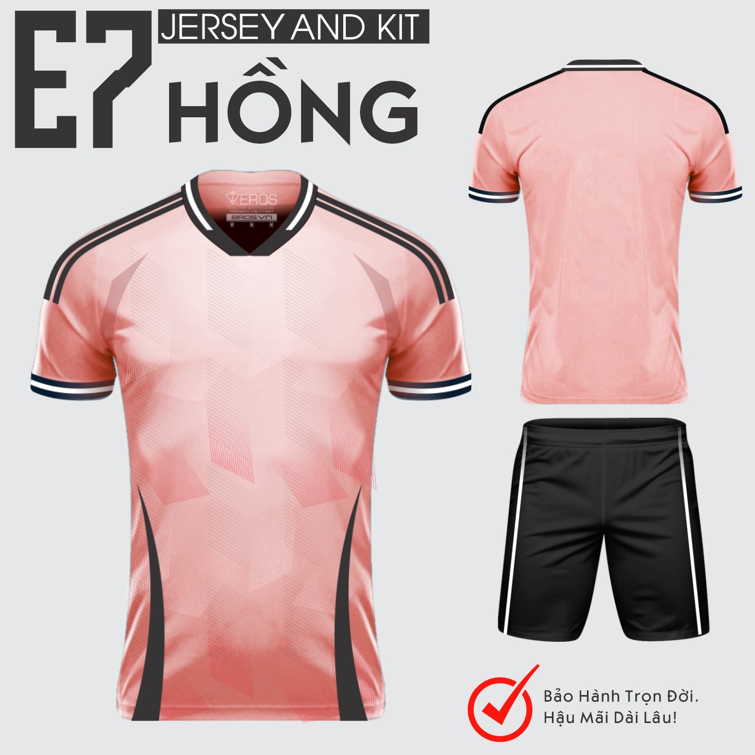 QUẦN ÁO BÓNG ĐÁ KHÔNG LOGO E7 - HỒNG