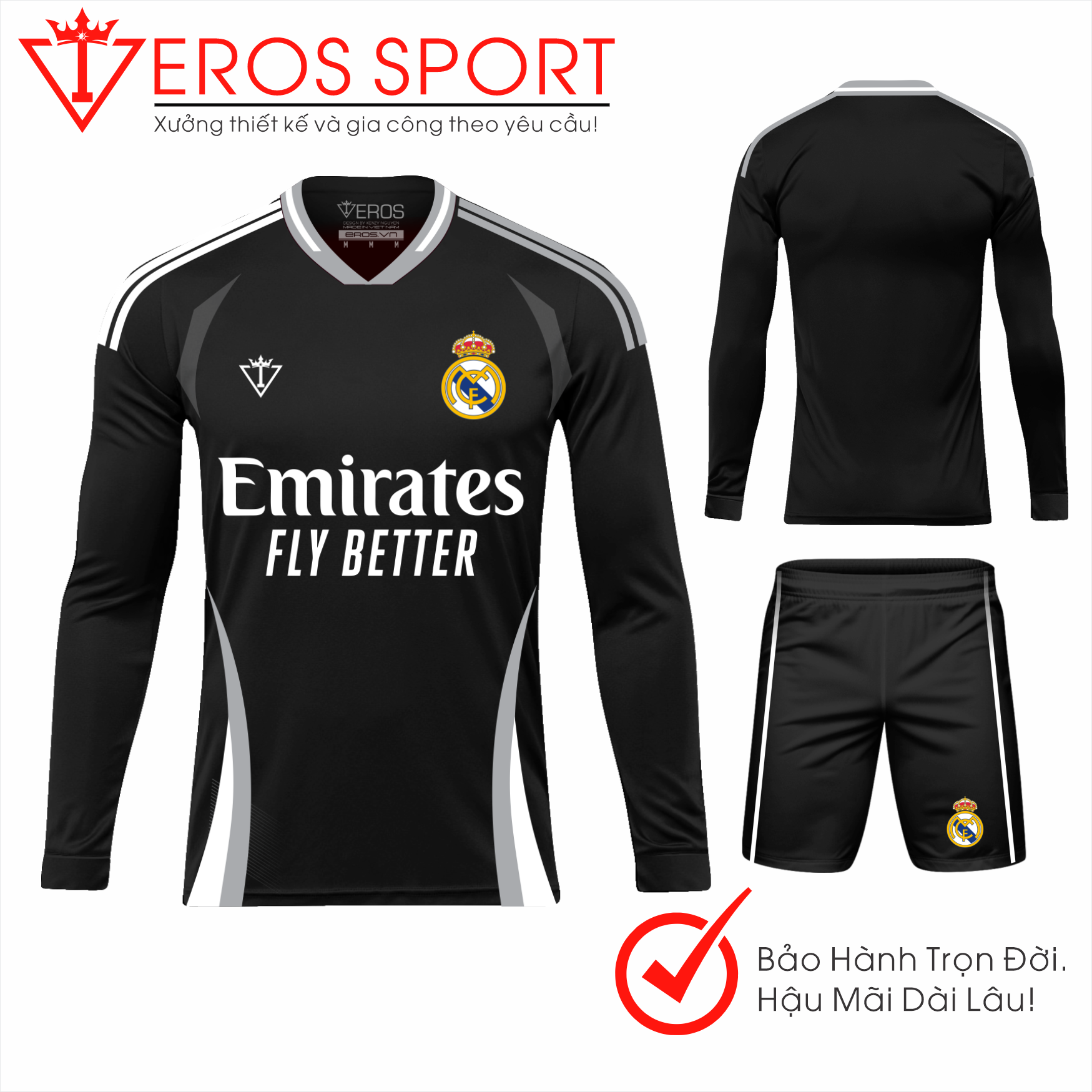 QUẦN ÁO BÓNG ĐÁ ( TAY DÀI ) REAL MARID ĐEN - D5