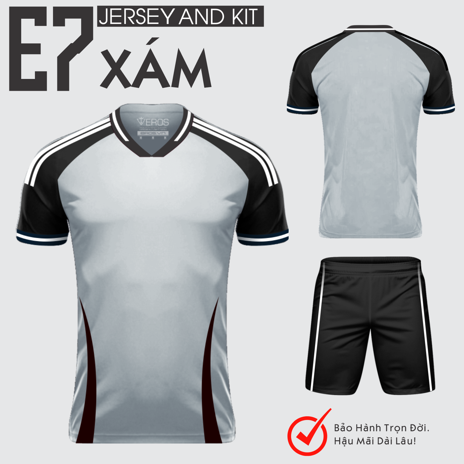 QUẦN ÁO BÓNG ĐÁ KHÔNG LOGO E7 - XÁM