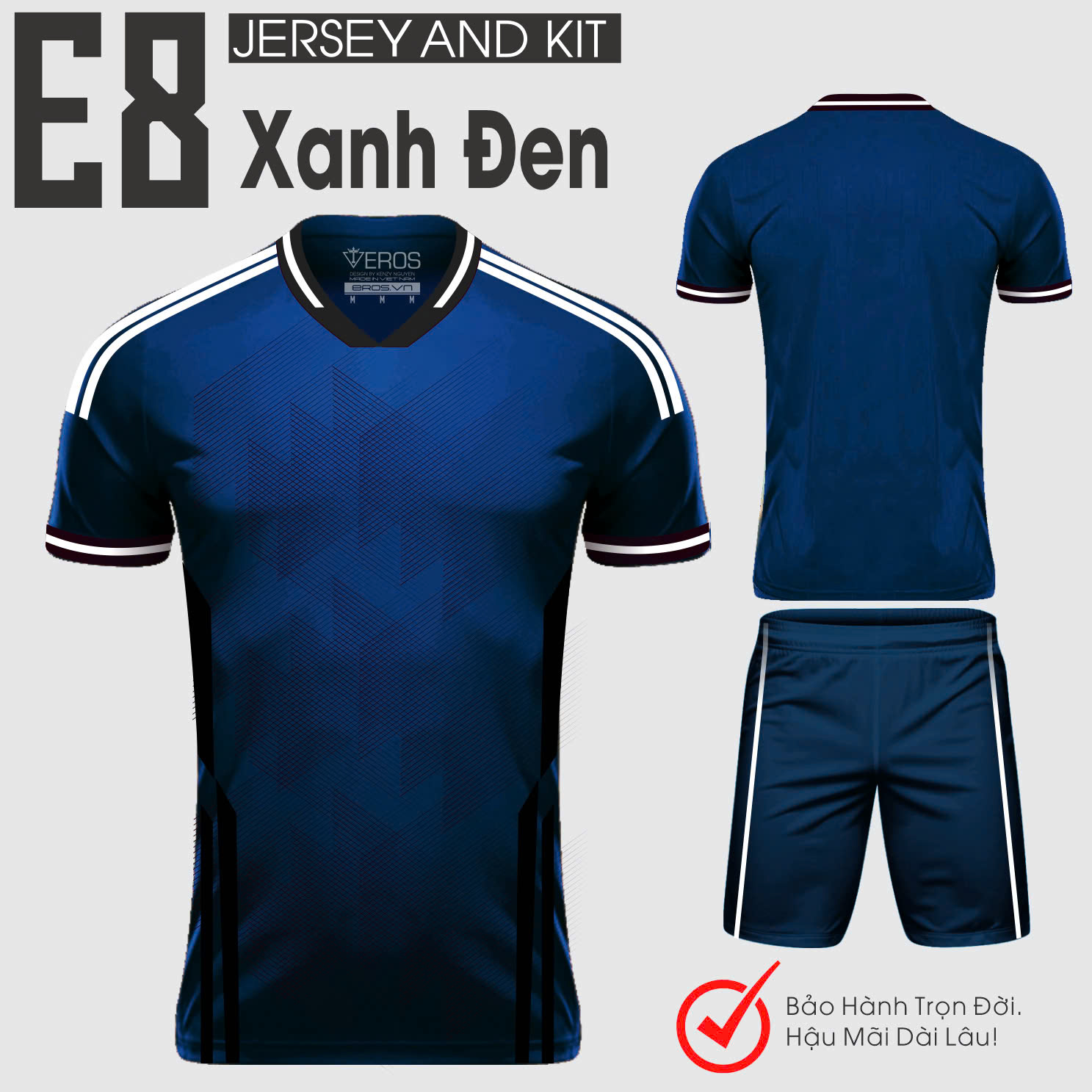 ÁO BÓNG ĐÁ KHÔNG LOGO E8 - XANH ĐEN