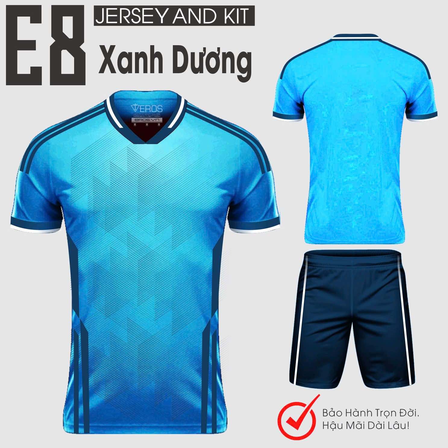 ÁO BÓNG ĐÁ KHÔNG LOGO E8 - XANH DƯƠNG