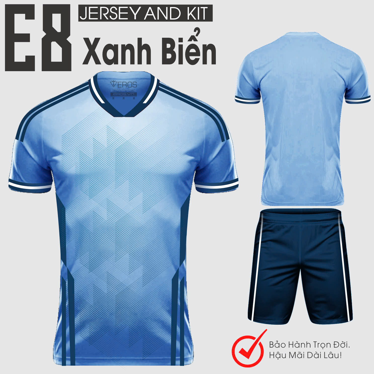 ÁO BÓNG ĐÁ KHÔNG LOGO E8 - XANH BIỂN