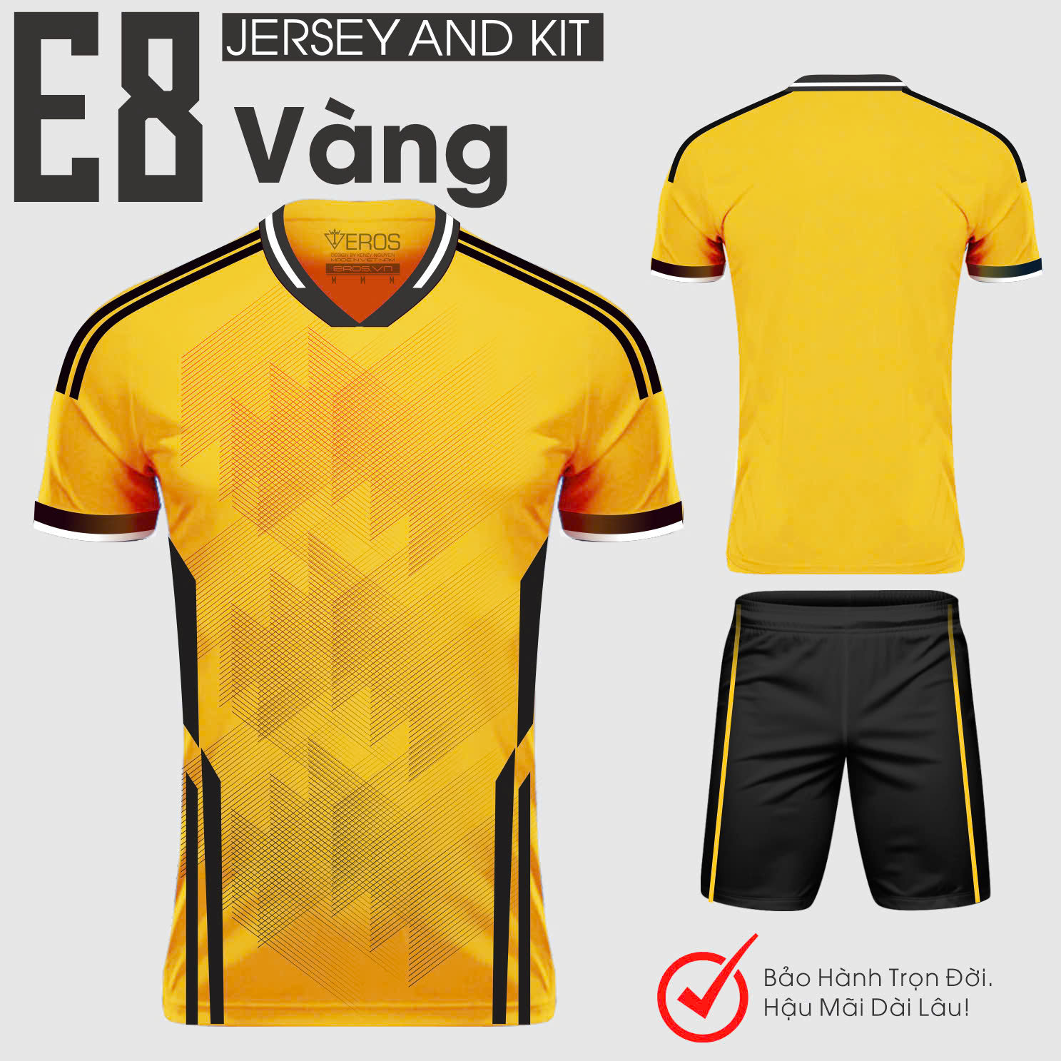 ÁO BÓNG ĐÁ KHÔNG LOGO E8 - VÀNG