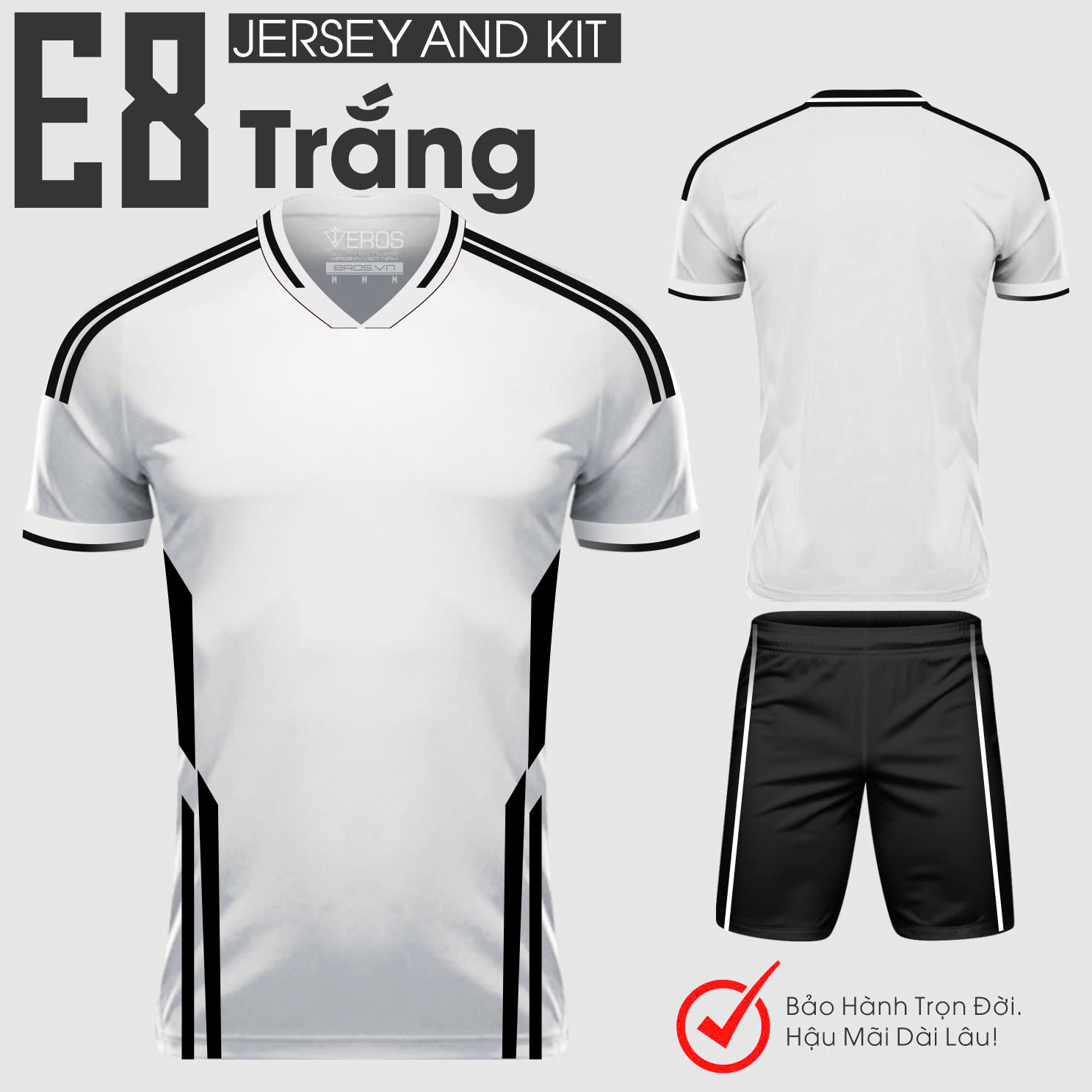 ÁO BÓNG ĐÁ KHÔNG LOGO E8 - TRẮNG