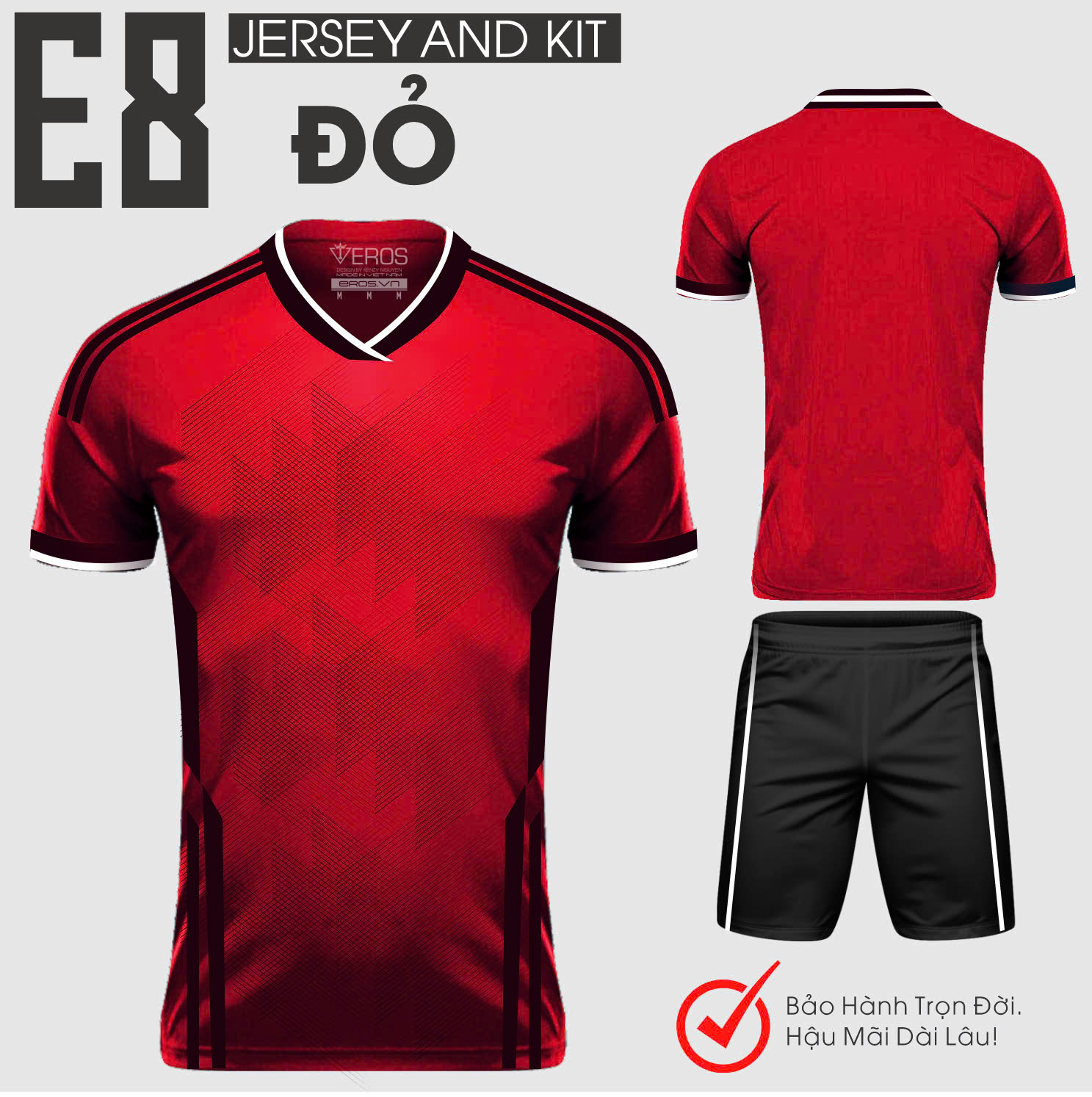 ÁO BÓNG ĐÁ KHÔNG LOGO E8 - ĐỎ