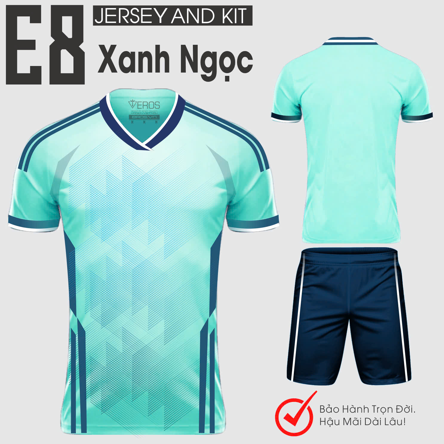 ÁO BÓNG ĐÁ KHÔNG LOGO E8 - XANH NGỌC