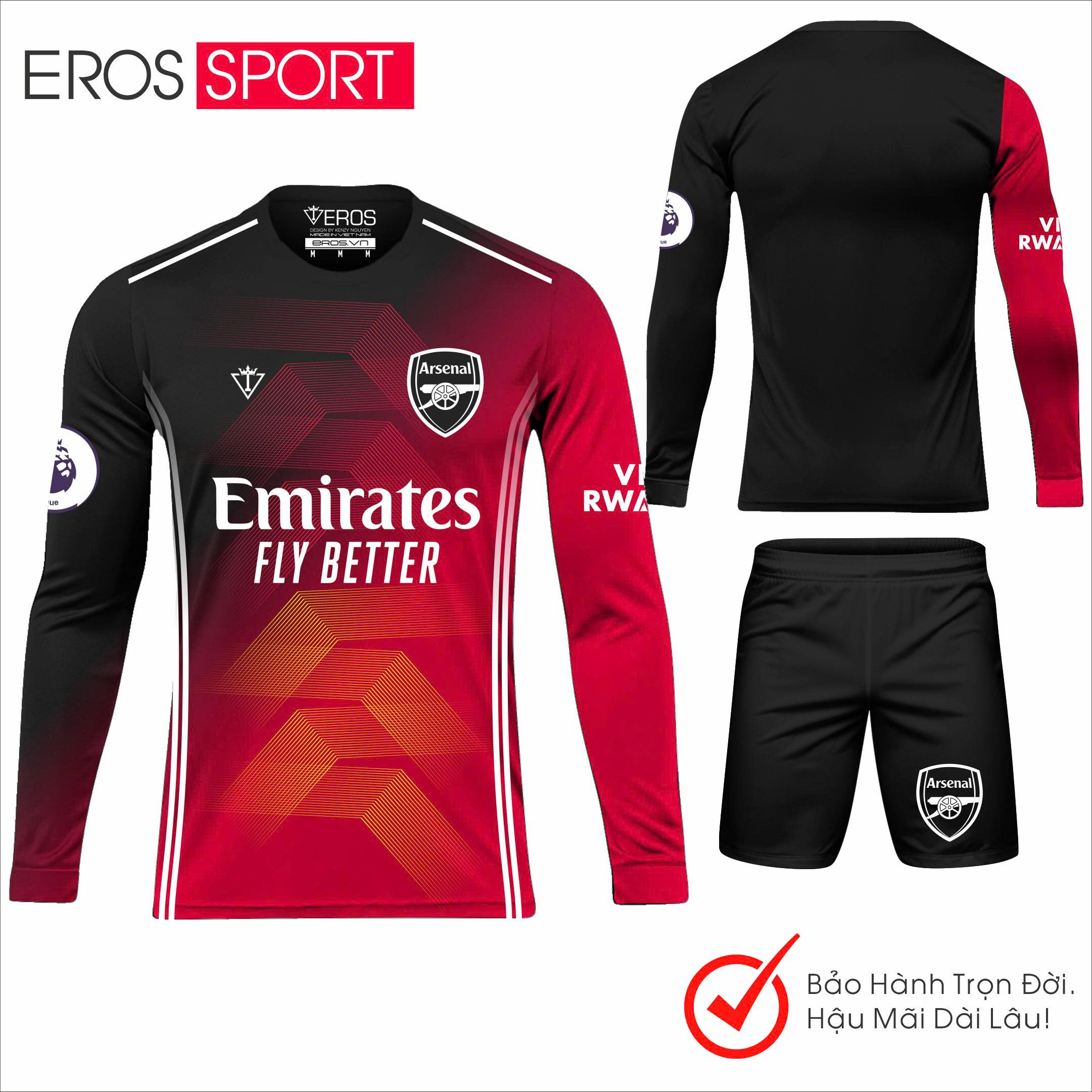 QUẦN ÁO BÓNG ĐÁ ( TAY DÀI ) ARSENAL ĐỎ ĐEN - D4