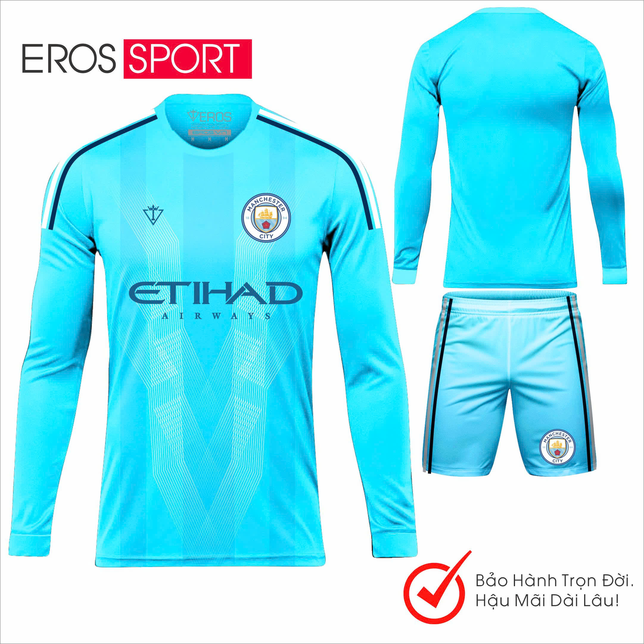 QUẦN ÁO BÓNG ĐÁ ( TAY DÀI ) MANCITY XANH - D4