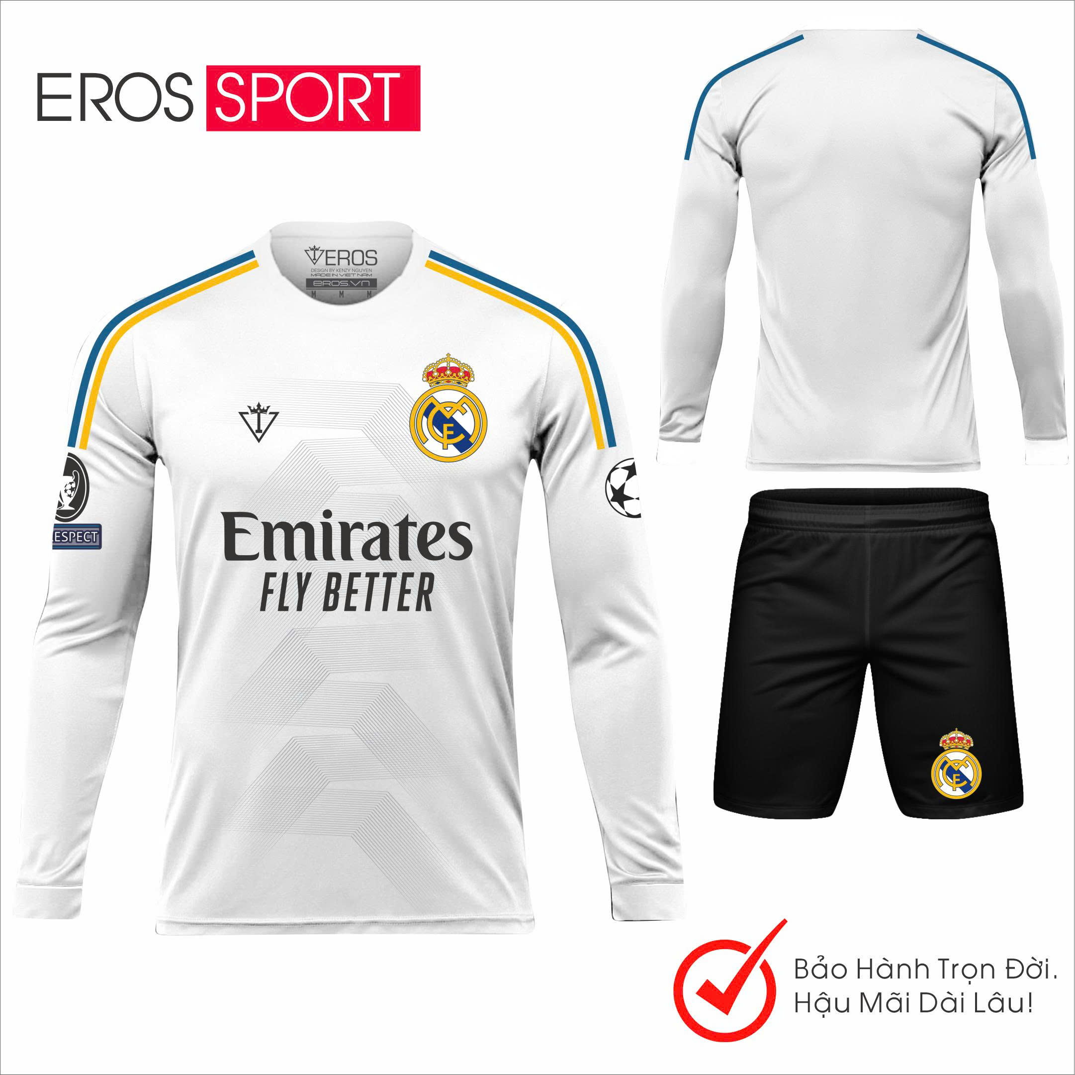 QUẦN ÁO BÓNG ĐÁ ( TAY DÀI ) REAL MARID TRẮNG - D4