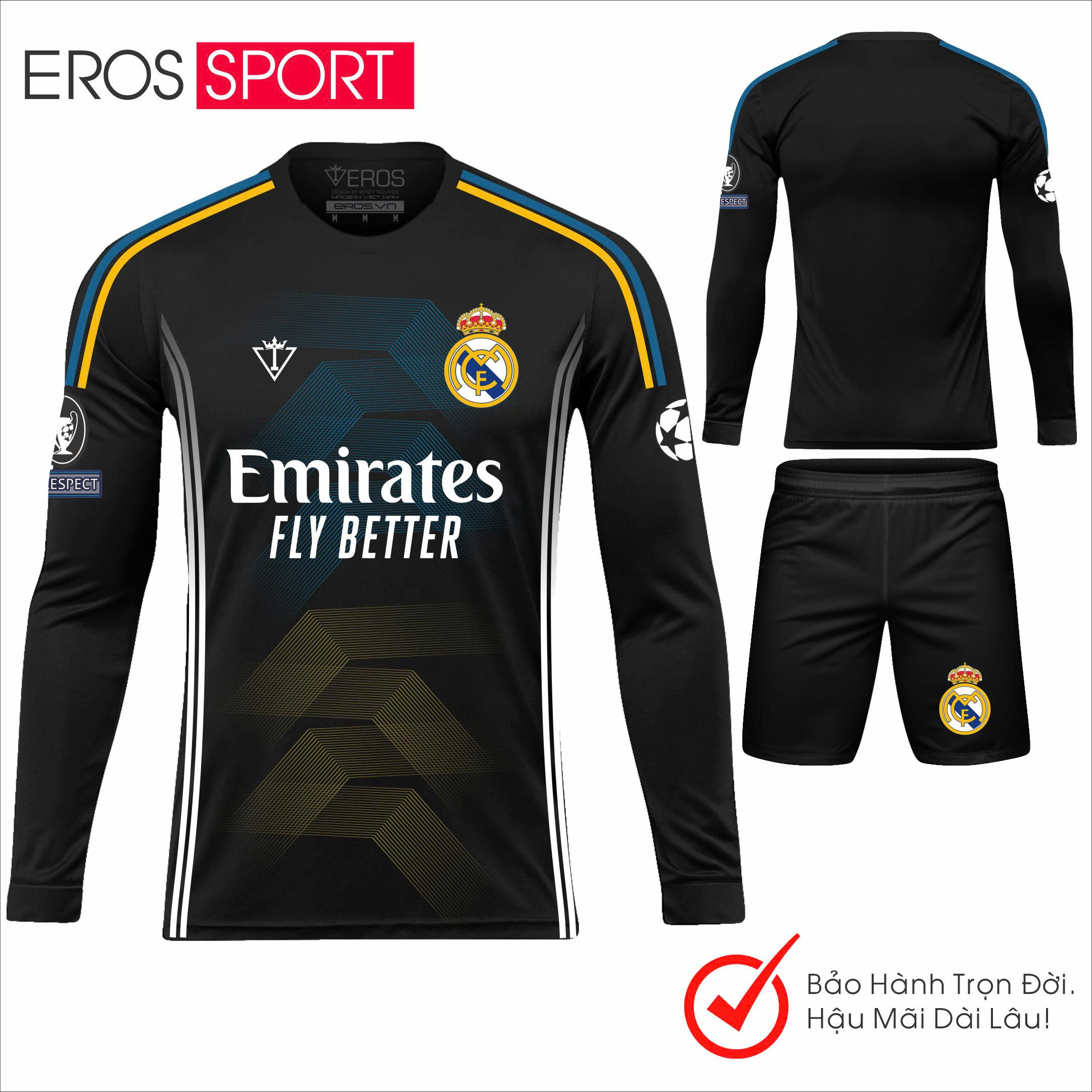 QUẦN ÁO BÓNG ĐÁ ( TAY DÀI ) REAL MARID ĐEN - D4