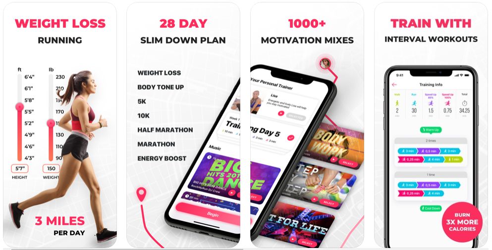 ứng dụng tính calo trên iphone với running for weightloss