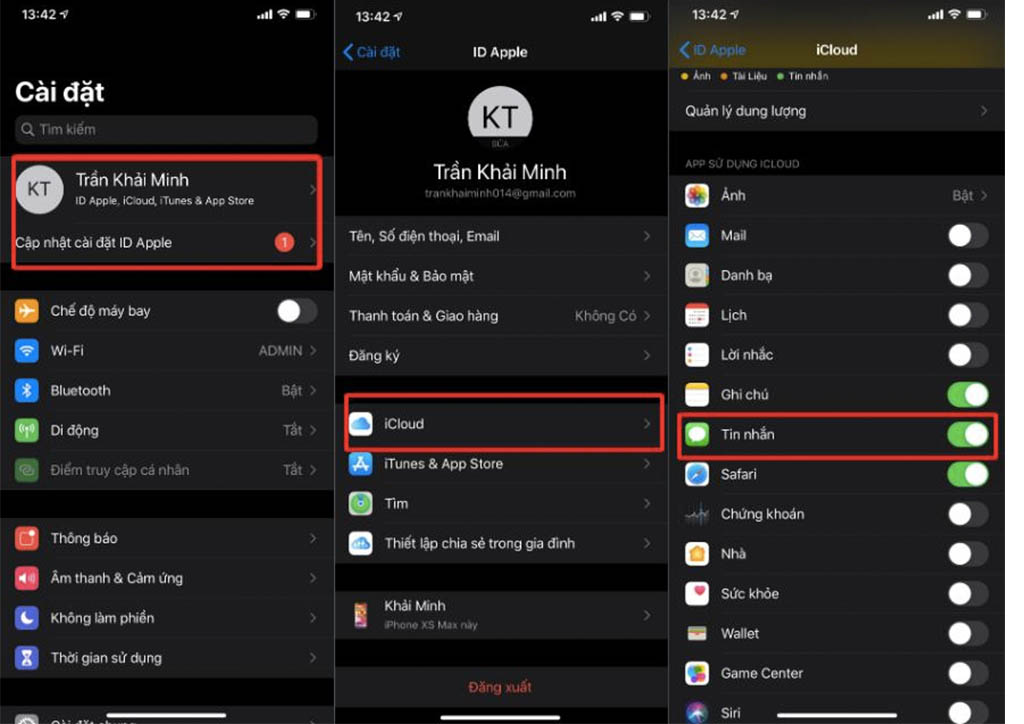 sao lưu tin nhắn bằng iCloud